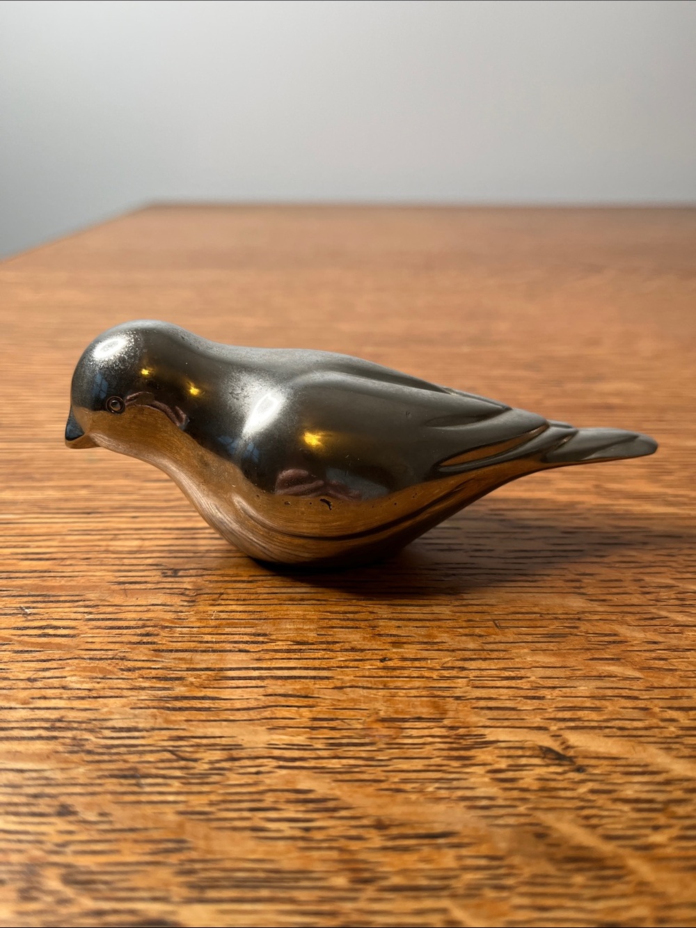Silver Tone Metal Bird Figurine Sleek MCM Paperweight Decor